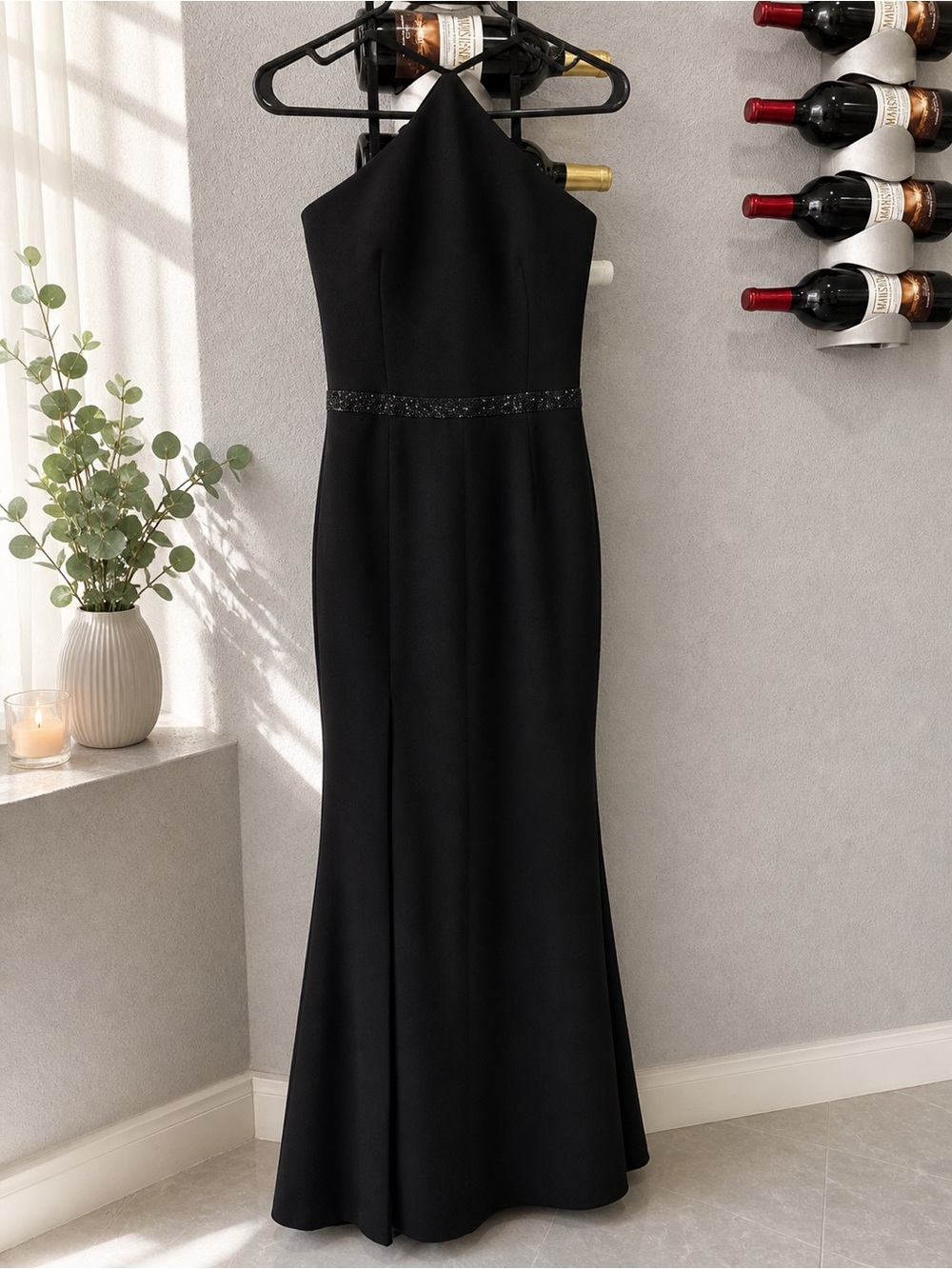 Helsi Black Halter Evening Gown with Beaded Waist
